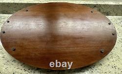 Antique Edwardian Oval Serving Tray Mahogany with Inlaid Maple & Brass Handles