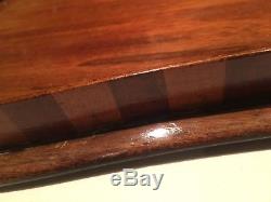 Antique Edwardian Serpentine Inlaid Mahogany Serving Tray With Brass Handles