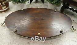 Antique English Oak OVAL Table Coffee Tea Serving Tray Silverplate Medallion