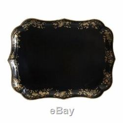 Antique English Regency Papier Mache Serving Tray with Gilt, Large