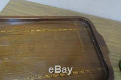 Antique English Serving Tray Marquetry Inlaid Wood 12 X 21