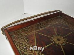 Antique Erhard & Sohne Germany Art Nouveau Serving Tray Brass Inlaid Burl