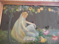 Antique Fairy Serving Tray or Vanity Love Fairies 17 X 11 Lovely
