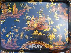 Antique Fine 1830s English Regency Gilt Papier Mache Chinoiserie Serving Tray