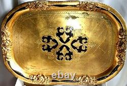 Antique Florence Serving Tray Gold Leaf Wood Hand Made RARE 26.5 x 18.5 inch
