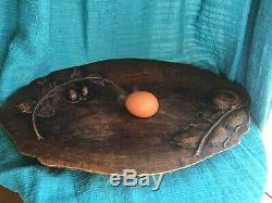 Antique French hand carved Serving platter tray wood oval Cherries Fruit