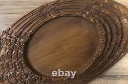 Antique Gallery Serving Trays Beautiful Set Of 6 Dark Wood Carved Stacking