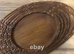 Antique Gallery Serving Trays Beautiful Set Of 6 Dark Wood Carved Stacking