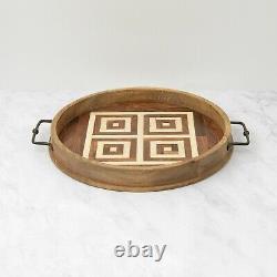 Antique India Bone Inlay Round Wooden Tray serving Tray