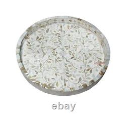 Antique Indian Handmade Mother of pearl Inlay Round Serving Tray Home decor