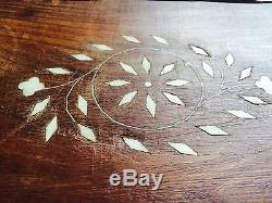 Antique Indian Inlaid Rose Wood Serving Tray Engraved Flower Patterns Unique