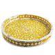 Antique Indian handmade Mother of pearl inlay Yellow Round Serving Tray