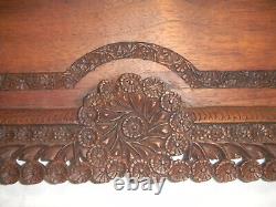 Antique Intricate Hand Carved Flowers Wood Tray