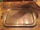 Antique Large Copper Serving Tray Wood Handles Heavy