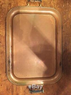 Antique Large Copper Serving Tray Wood Handles Heavy