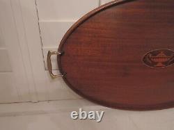 Antique Large Mahogany Wooden withInlay Butler Serving Tea Tray withBrass Handles