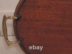 Antique Large Mahogany Wooden withInlay Butler Serving Tea Tray withBrass Handles