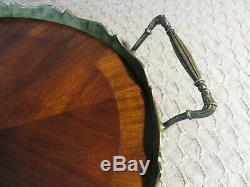 Antique MAHOGANY WOOD Butler's OVAL SERVING TRAY WithBRASS TRIM