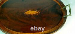 Antique Mahogany Inlaid Serving Tray, Signed and Dated 1914