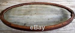 Antique Mahogany Oval Wooden Beveled Glass Serving Tray Brass Handles LARGE