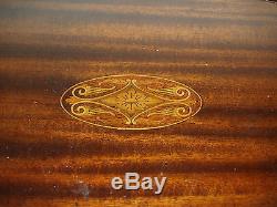 Antique Mahogany Wood Inlay Glass Top Art Deco Brass Handle Butlers Serving Tray