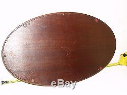 Antique Mahogany Wood Inlay Glass Top Art Deco Brass Handle Butlers Serving Tray