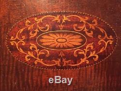Antique OVAL 20 Federal Revival INLAID Mahogany BUTLER SERVING TRAY with Glass