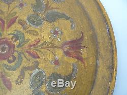 Antique Old Paper Mache Hand Painted Yellow Flowers Red Primitive Serving Tray