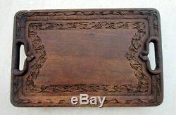 Antique Old Rare Wood Beautiful Flower Carving Indian Kitchen Use Plate Tray