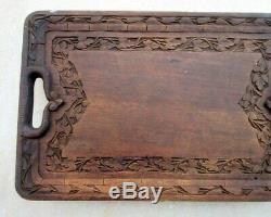 Antique Old Rare Wood Beautiful Flower Carving Indian Kitchen Use Plate Tray