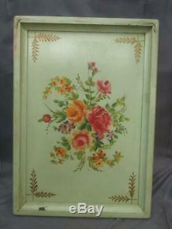 Antique Old Wood Wooden Painted Floral Flowers Serving Tray Shabby Vintage Chic