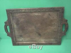 Antique Ornate Hand Carved Wood Serving Tray