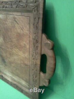 Antique Ornate Hand Carved Wood Serving Tray