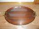 Antique Oval Mahogany Serving Tray With Glass Top & Brass Handles 18.5 X 13