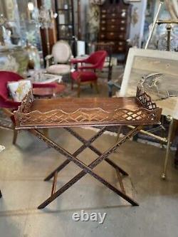 Antique Pierced Mahogany Chippendale Style Folding Butler Tray and Stand 1 of 2