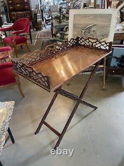Antique Pierced Mahogany Chippendale Style Folding Butler Tray and Stand 2 of 2
