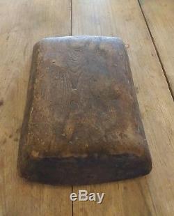 Antique Primitive Early Wood Apple Serving Tray Table Hand Carved Iron Repair