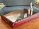 Antique Red Leather Serving Tray