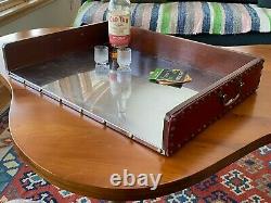 Antique Red Leather Serving Tray