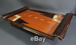 Antique Serving Platter Tray Art Deco Bar Coffee Shop Wood&Glass GeometricRETRO