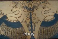 Antique Serving Tray Art Picture Carved Wood Glazed