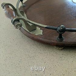 Antique Silver Plate Edged Oval Wooden Serving Tray Art Deco