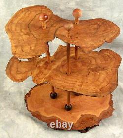 Antique Tramp Folk Art 3 Tiered tidbit serving tray Tree Trunk Bark handmade