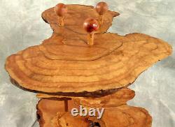 Antique Tramp Folk Art 3 Tiered tidbit serving tray Tree Trunk Bark handmade