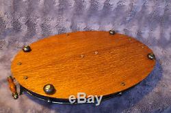 Antique Victorian Edwardian Oval Oak Serving Tray with Ball Handle Rail Gallery