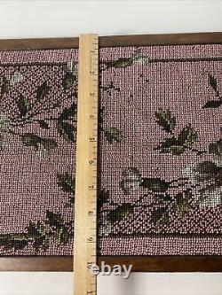 Antique Victorian Hand Beaded Flowers Wood Serving Tray with Handles