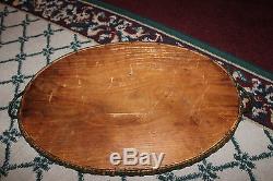 Antique Victorian Wicker & Glass Serving Tray-Woman Holding Umbrella-Wood Base