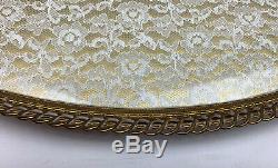 Antique Vintage Glass & Wood Serving Tray Made in Western Germany Lace Insert