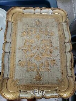 Antique Vintage Gold Colored Italian Made in Florence Italy Serving Tray FREE SH