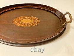 Antique Vintage Manning Bowman Art Deco Oval wood Mahogany Serving Tray 20 long